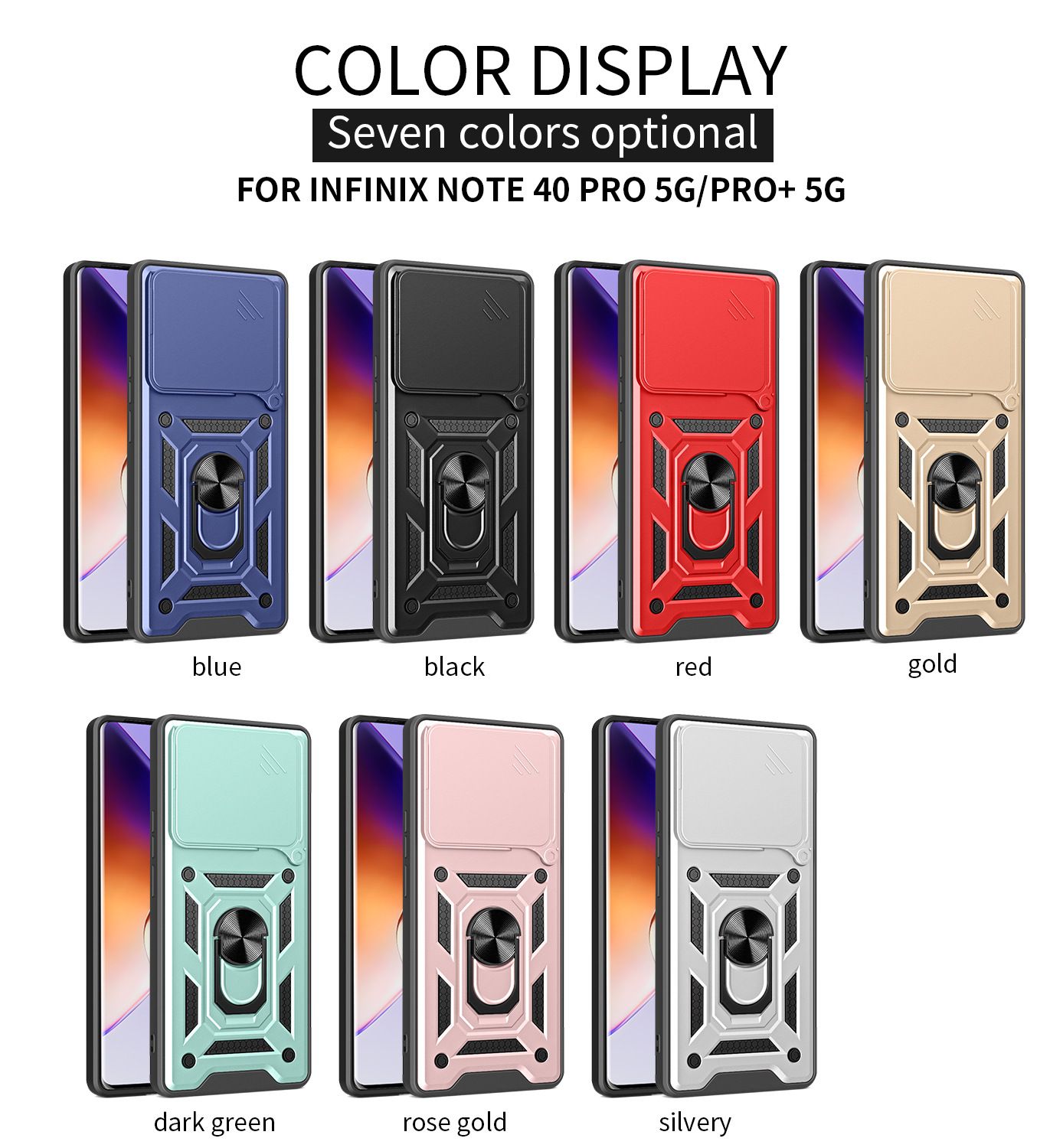 Sliding Camera Cover for Infinix Note 40 Pro 5G/Pro Plus 5G Phone Case Rugged Military Grade Shockproof with Stand Holder