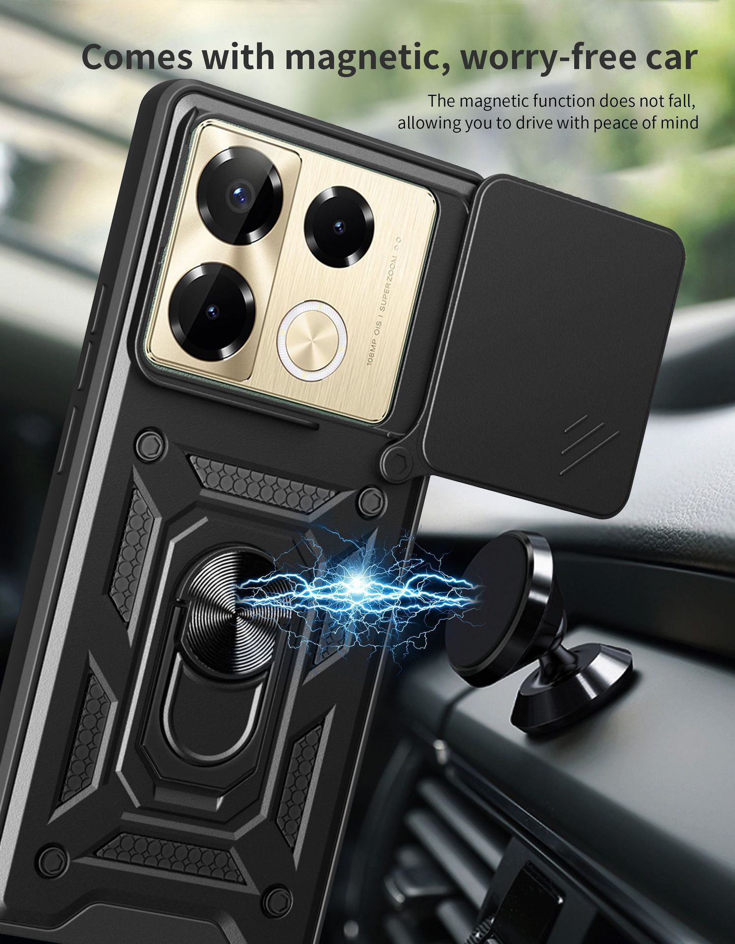 Sliding Camera Cover for Infinix Note 40 Pro 5G/Pro Plus 5G Phone Case Rugged Military Grade Shockproof with Stand Holder