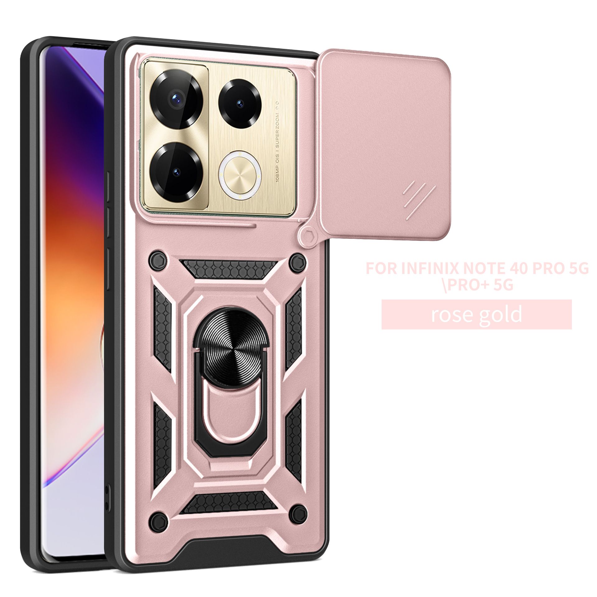 Sliding Camera Cover for Infinix Note 40 Pro 5G/Pro Plus 5G Phone Case Rugged Military Grade Shockproof with Stand Holder