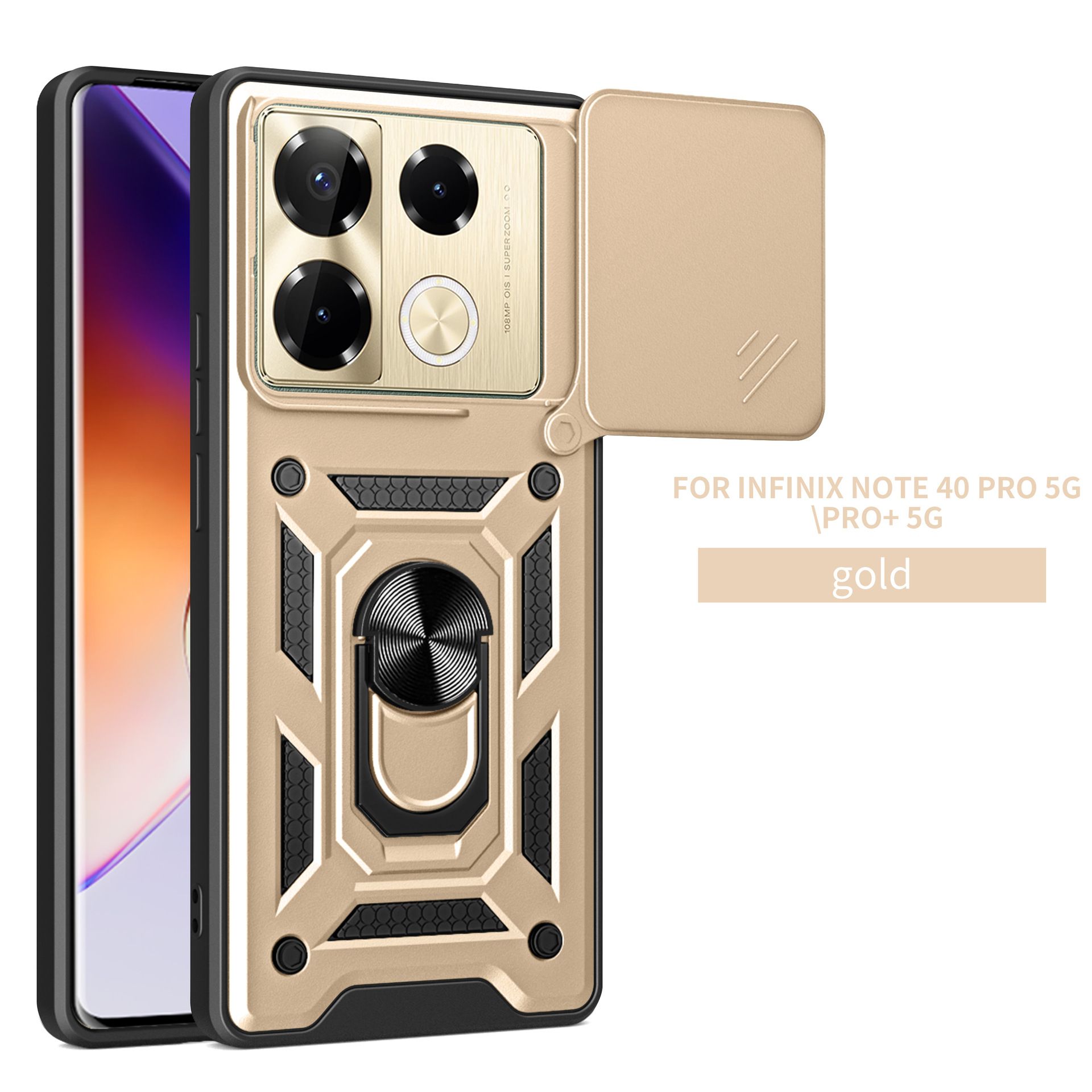 Sliding Camera Cover for Infinix Note 40 Pro 5G/Pro Plus 5G Phone Case Rugged Military Grade Shockproof with Stand Holder
