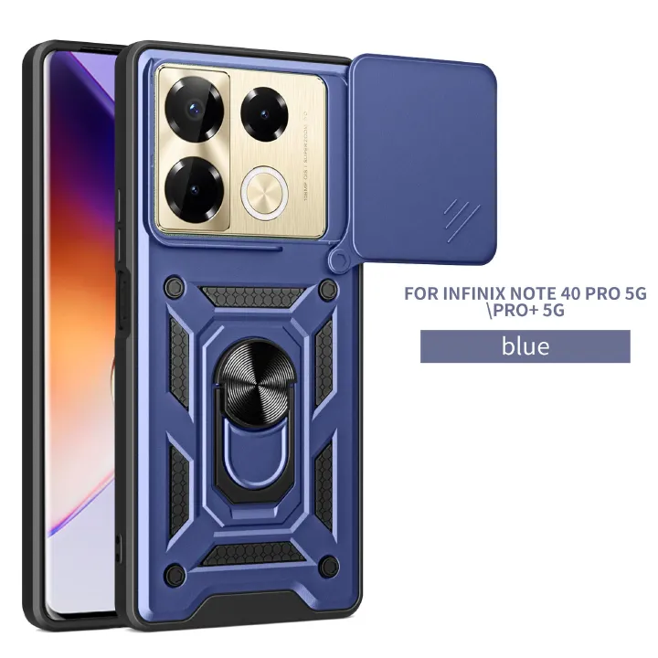 Sliding Camera Cover for Infinix Note 40 Pro 5G/Pro Plus 5G Phone Case Rugged Military Grade Shockproof with Stand Holder