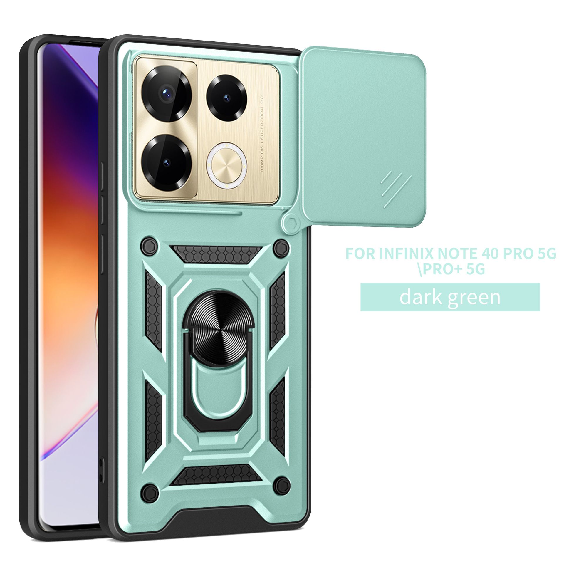 Sliding Camera Cover for Infinix Note 40 Pro 5G/Pro Plus 5G Phone Case Rugged Military Grade Shockproof with Stand Holder