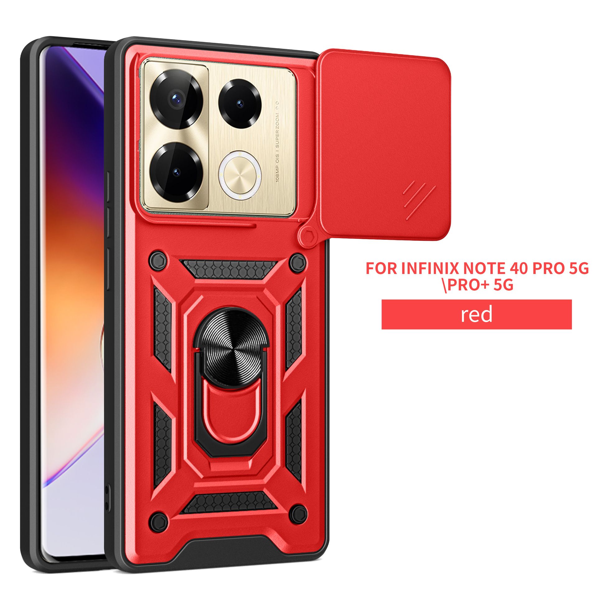Sliding Camera Cover for Infinix Note 40 Pro 5G/Pro Plus 5G Phone Case Rugged Military Grade Shockproof with Stand Holder