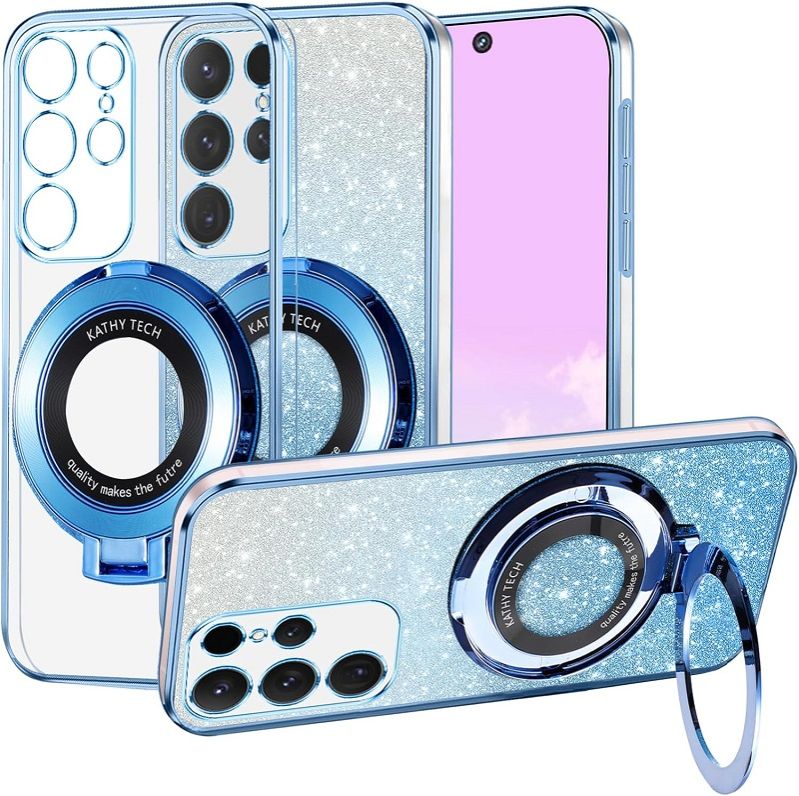 Luxury Transparent Glitter Powder Protective Cover For Samsung Galaxy S24 S23 S22 S21 S20 Ultra, S24 S23 S22 S21 S20 Plus, S23 S21 S20 FE, S10 Plus Magnetic Support Phone Case