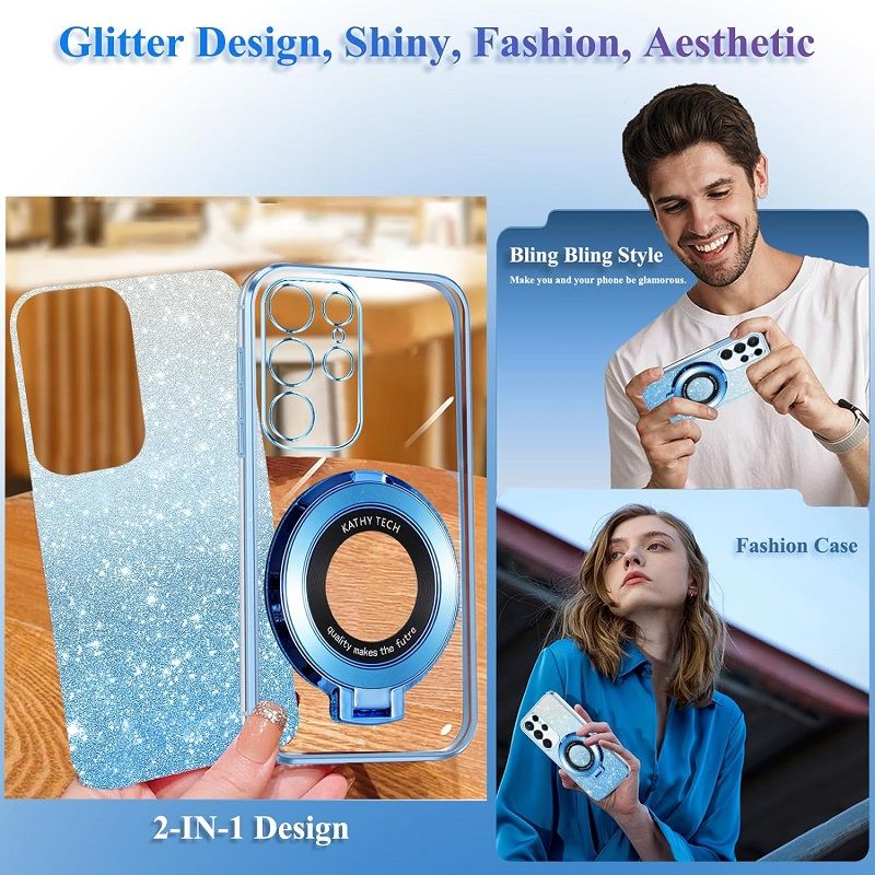 Luxury Transparent Glitter Powder Protective Cover For Samsung Galaxy S24 S23 S22 S21 S20 Ultra, S24 S23 S22 S21 S20 Plus, S23 S21 S20 FE, S10 Plus Magnetic Support Phone Case