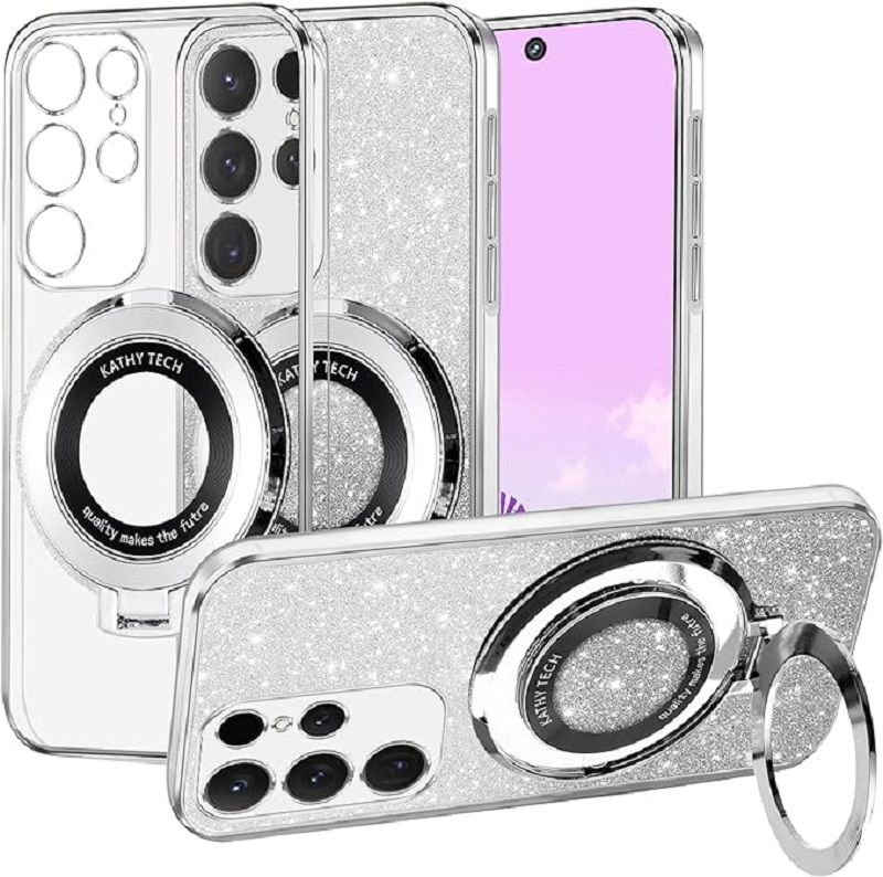 Luxury Transparent Glitter Powder Protective Cover For Samsung Galaxy S24 S23 S22 S21 S20 Ultra, S24 S23 S22 S21 S20 Plus, S23 S21 S20 FE, S10 Plus Magnetic Support Phone Case