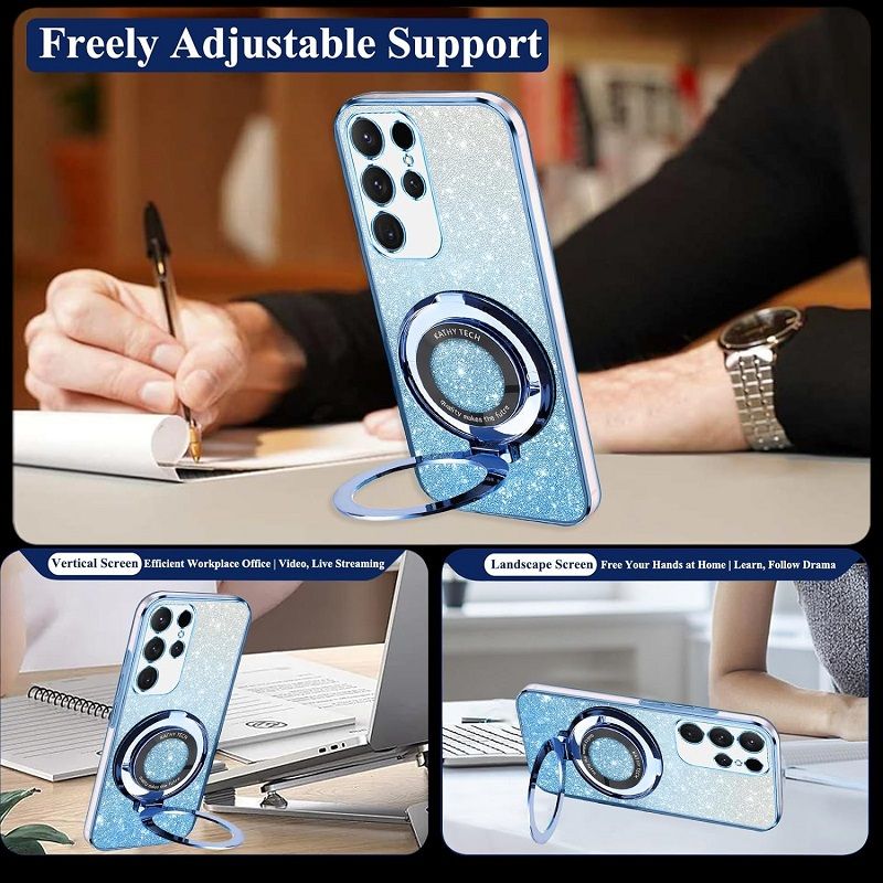 Luxury Transparent Glitter Powder Protective Cover For Samsung Galaxy S24 S23 S22 S21 S20 Ultra, S24 S23 S22 S21 S20 Plus, S23 S21 S20 FE, S10 Plus Magnetic Support Phone Case