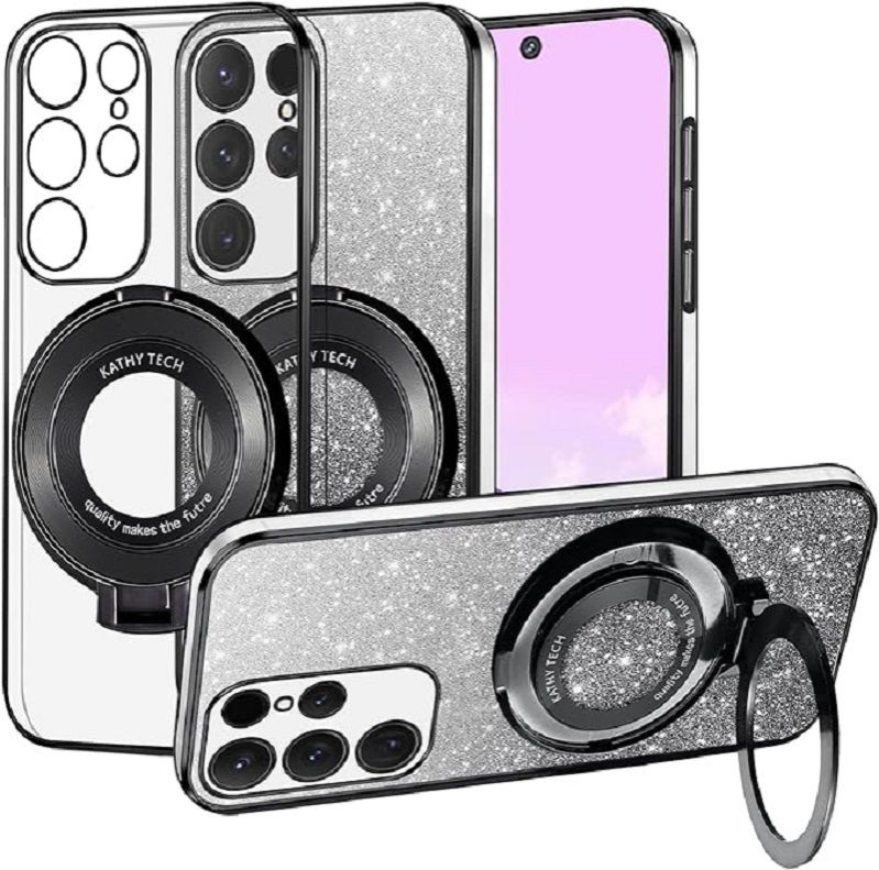 Luxury Transparent Glitter Powder Protective Cover For Samsung Galaxy S24 S23 S22 S21 S20 Ultra, S24 S23 S22 S21 S20 Plus, S23 S21 S20 FE, S10 Plus Magnetic Support Phone Case