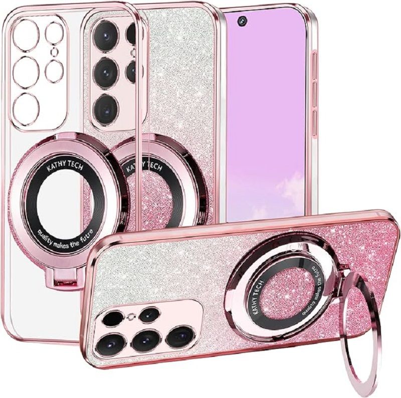 Luxury Transparent Glitter Powder Protective Cover For Samsung Galaxy S24 S23 S22 S21 S20 Ultra, S24 S23 S22 S21 S20 Plus, S23 S21 S20 FE, S10 Plus Magnetic Support Phone Case