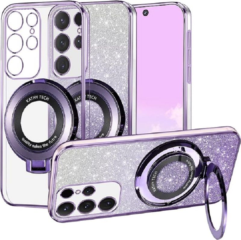 Luxury Transparent Glitter Powder Protective Cover For Samsung Galaxy S24 S23 S22 S21 S20 Ultra, S24 S23 S22 S21 S20 Plus, S23 S21 S20 FE, S10 Plus Magnetic Support Phone Case