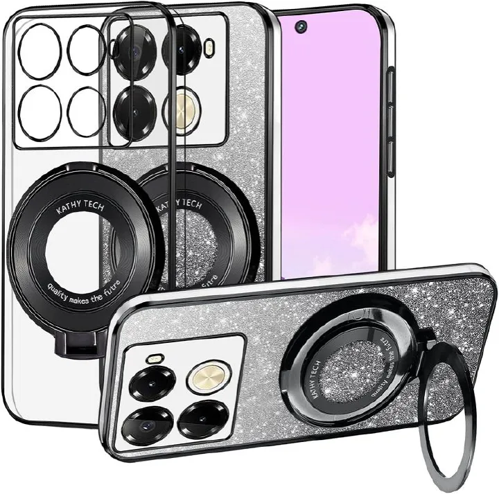 Luxury Transparent Glitter Powder Protective Cover For Infinix Note 40 Pro 30i 30 Pro 30 VIP 12 Pro 12 (G96) Hot 40 Pro 40i 30 30i 30 20 12 10 9 Play Magnetic Support Phone Case