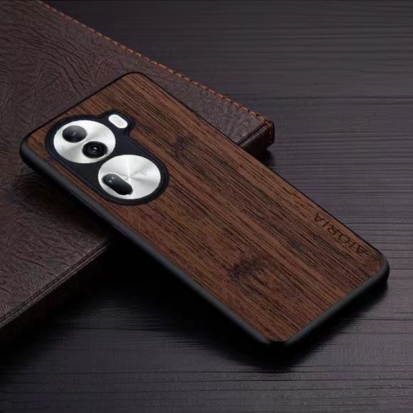 Made Of Bamboo Leather Phone Case For OPPO Reno 11 11F 10 Pro 10 Pro+ 8T Soft TPU Around The Edge Hard PC At The Back 3in1 material