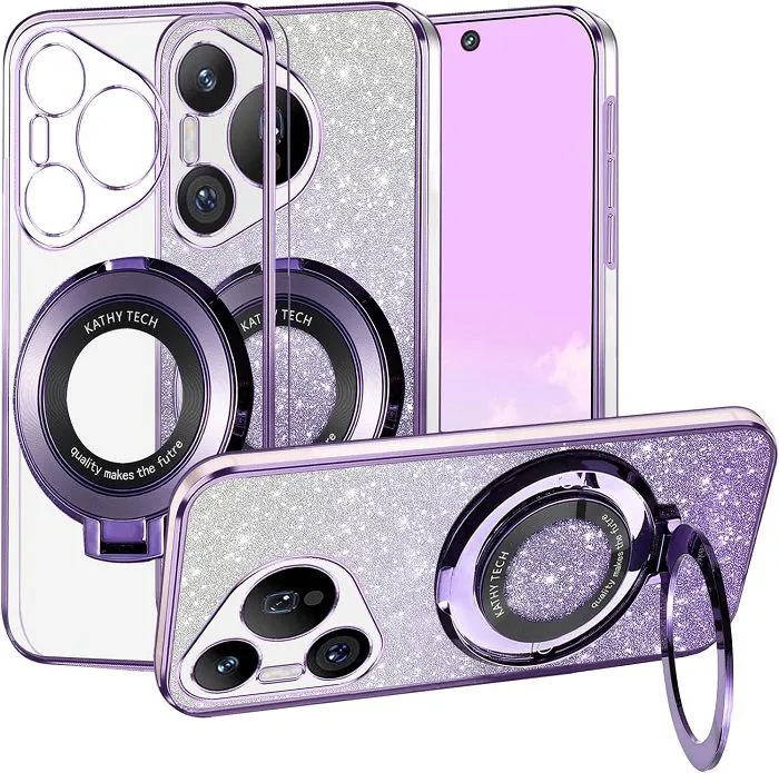 Luxury Transparent Glitter Powder Protective Cover For Huawei Pura 70, 70 Pro, 70 Pro+,70 Ultra P60 P50 P40 P30 Pro P30 Lite Magnetic Support Phone Case
