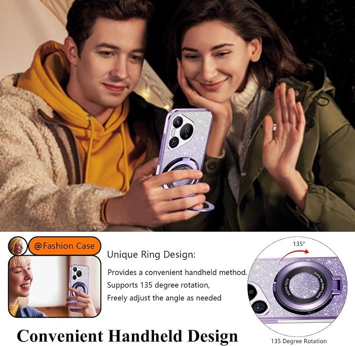 Luxury Transparent Glitter Powder Protective Cover For Huawei Pura 70, 70 Pro, 70 Pro+,70 Ultra P60 P50 P40 P30 Pro P30 Lite Magnetic Support Phone Case