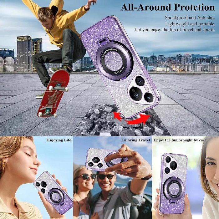 Luxury Transparent Glitter Powder Protective Cover For Huawei Pura 70, 70 Pro, 70 Pro+,70 Ultra P60 P50 P40 P30 Pro P30 Lite Magnetic Support Phone Case