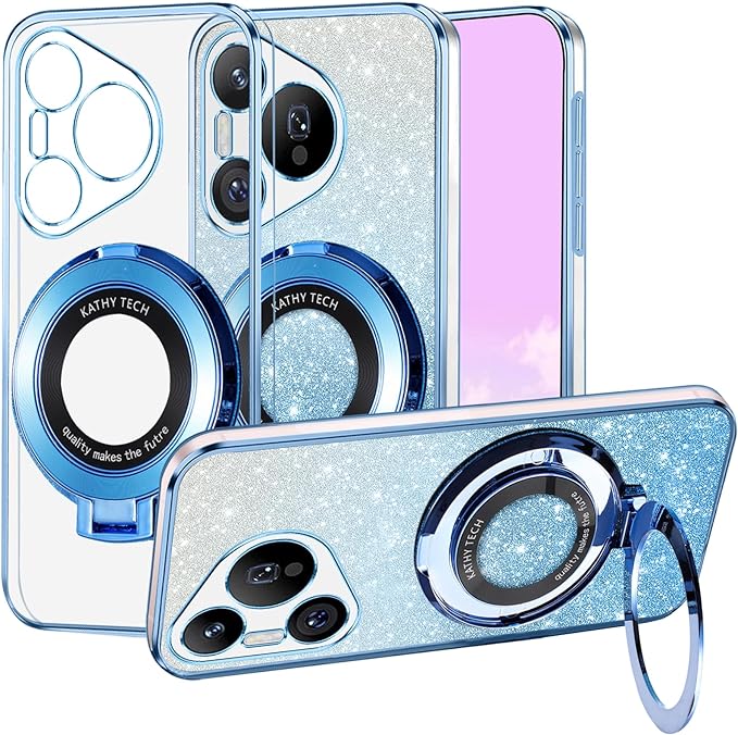 Luxury Transparent Glitter Powder Protective Cover For Huawei Pura 70, 70 Pro, 70 Pro+,70 Ultra P60 P50 P40 P30 Pro P30 Lite Magnetic Support Phone Case