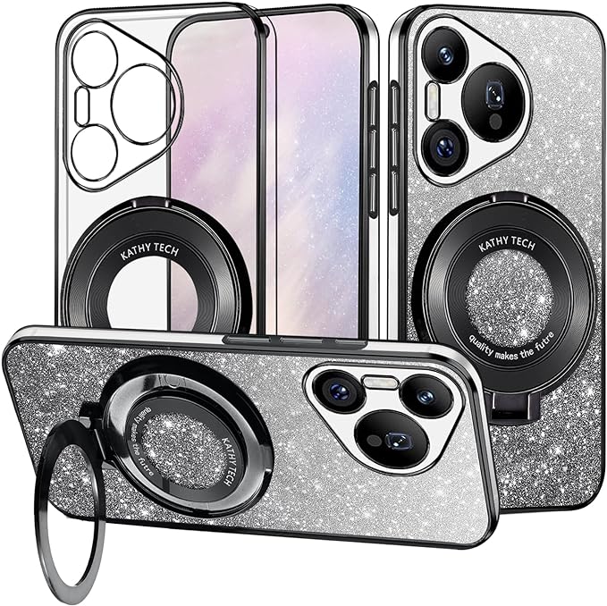 Luxury Transparent Glitter Powder Protective Cover For Huawei Pura 70, 70 Pro, 70 Pro+,70 Ultra P60 P50 P40 P30 Pro P30 Lite Magnetic Support Phone Case