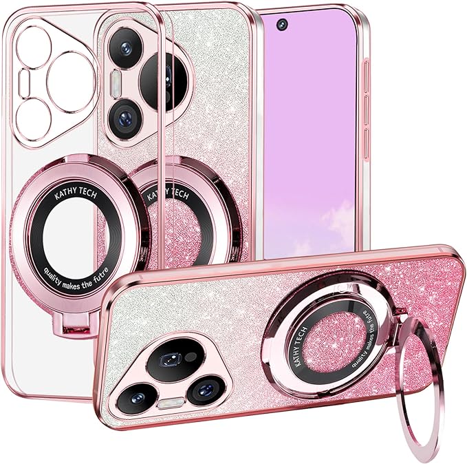 Luxury Transparent Glitter Powder Protective Cover For Huawei Pura 70, 70 Pro, 70 Pro+,70 Ultra P60 P50 P40 P30 Pro P30 Lite Magnetic Support Phone Case