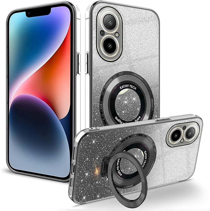 Magnetic Support Electroplate Phone Case For OPPO Realme C55 C33 C53 C35 C67 C31 C30 C30S C25Y C21Y C11 C15 C20 Glitter Powder Protective Cover