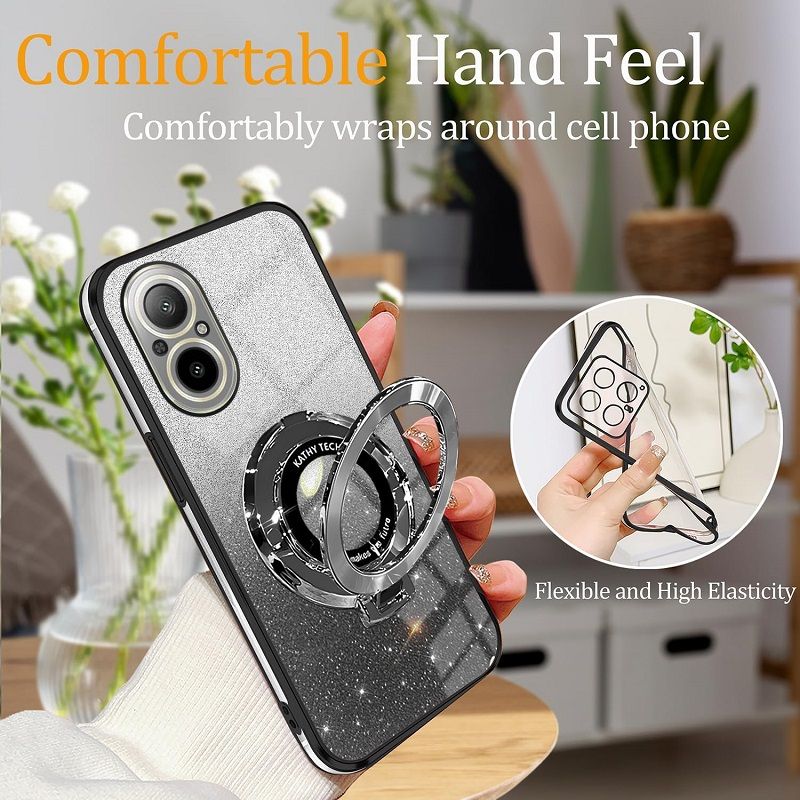 Magnetic Support Electroplate Phone Case For OPPO Realme C55 C33 C53 C35 C67 C31 C30 C30S C25Y C21Y C11 C15 C20 Glitter Powder Protective Cover