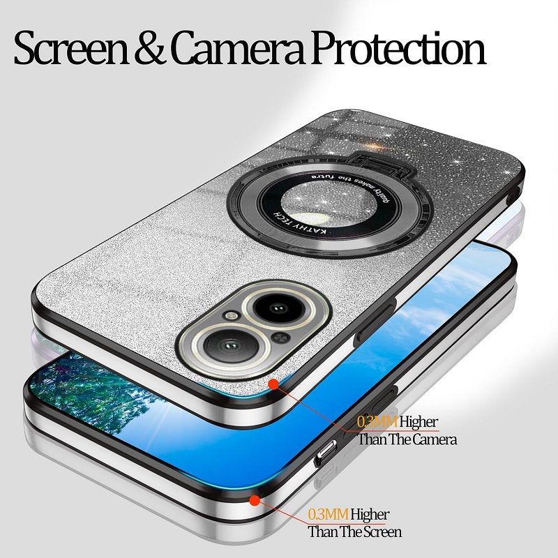 Magnetic Support Electroplate Phone Case For OPPO Realme C55 C33 C53 C35 C67 C31 C30 C30S C25Y C21Y C11 C15 C20 Glitter Powder Protective Cover