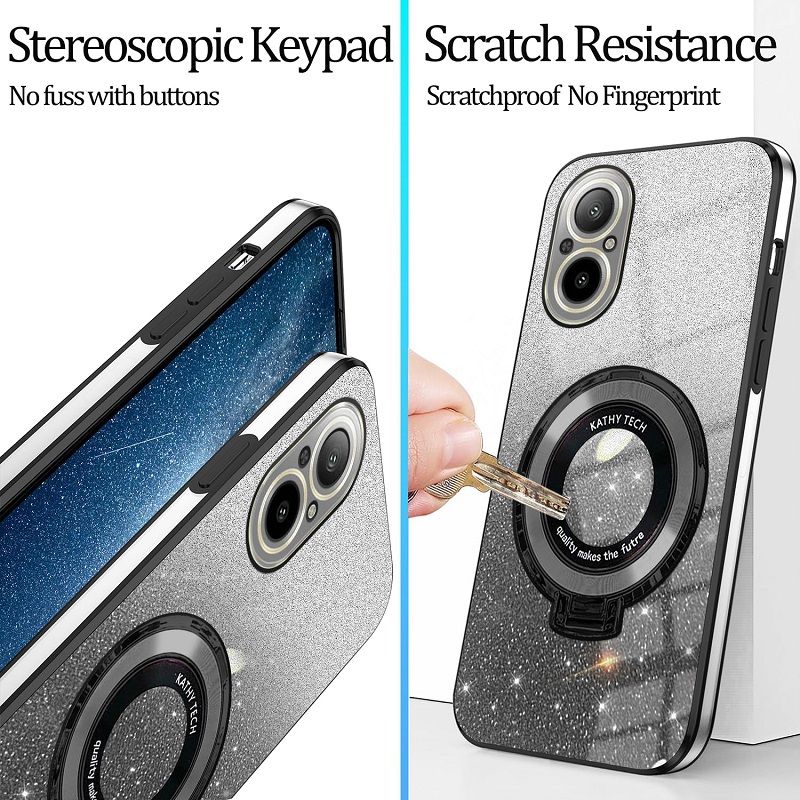 Magnetic Support Electroplate Phone Case For OPPO Realme C55 C33 C53 C35 C67 C31 C30 C30S C25Y C21Y C11 C15 C20 Glitter Powder Protective Cover