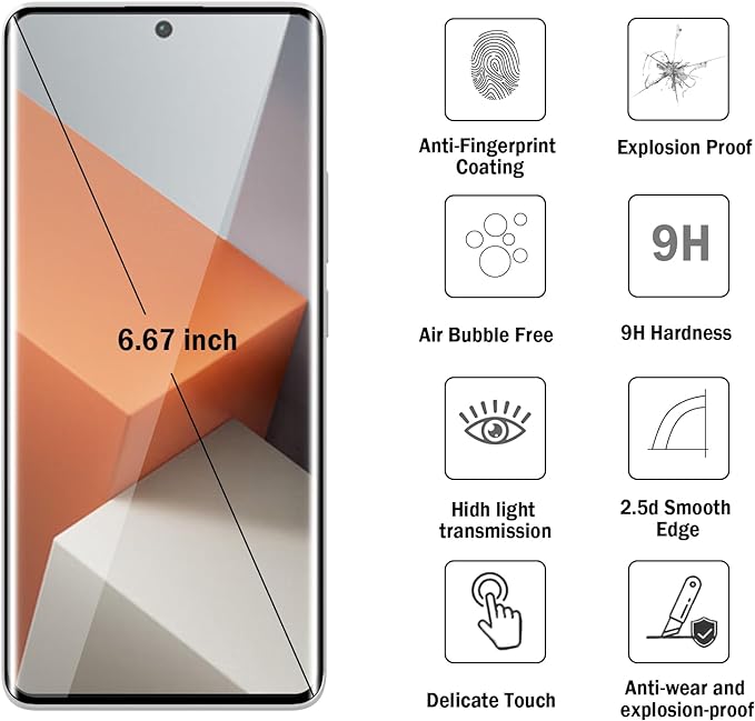 [2 Pieces] For Xiaomi Redmi Note 13 Pro+/Plus 5G [9H Full Glue Cover] Tempered Glass Screen Protector, 9H Hardness Anti-Scratch No Bubble Tempered Glass Protective Film