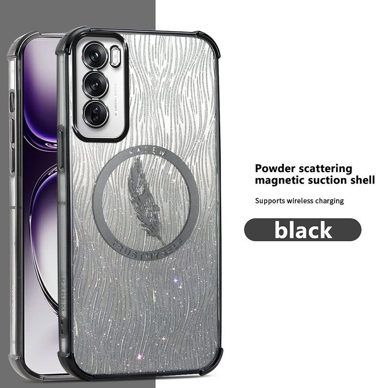 New - Magnetic Transparent With Glitter Paper 2 in 1 Phone Case For OPPO Reno 12 11 10 9 8 7 6 Pro 11F 8T Protective Back Cover