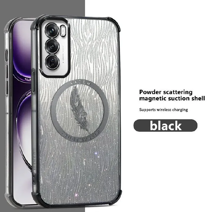 New - Magnetic Transparent With Glitter Paper 2 in 1 Phone Case For OPPO Reno 12 11 10 9 8 7 6 Pro 11F 8T Protective Back Cover
