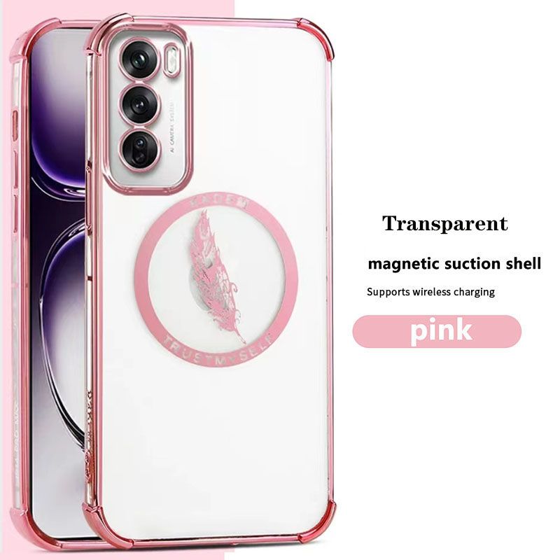 New - Magnetic Transparent With Glitter Paper 2 in 1 Phone Case For OPPO Reno 12 11 10 9 8 7 6 Pro 11F 8T Protective Back Cover