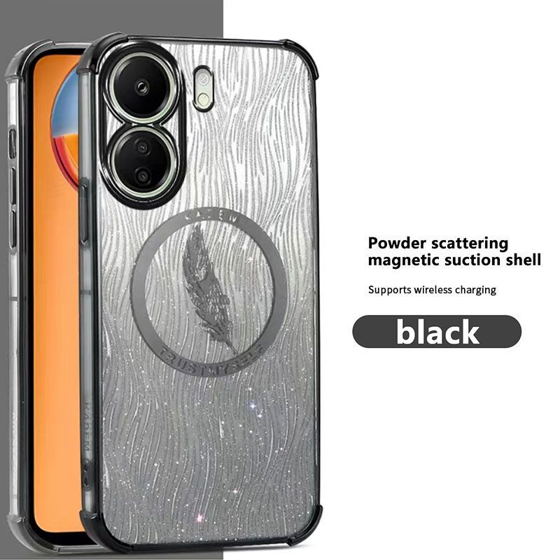 New - Magnetic Transparent With Glitter Paper 2 in 1 Phone Case For Xiaomi Redmi 13C 13 12C 12 10C Turbo 3 A3 Protective Back Cover