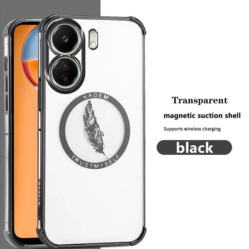 New - Magnetic Transparent With Glitter Paper 2 in 1 Phone Case For Xiaomi Redmi 13C 13 12C 12 10C Turbo 3 A3 Protective Back Cover