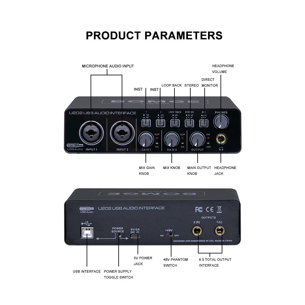 BOMGE U202 USB Audio Interface With Mic Preamplifier