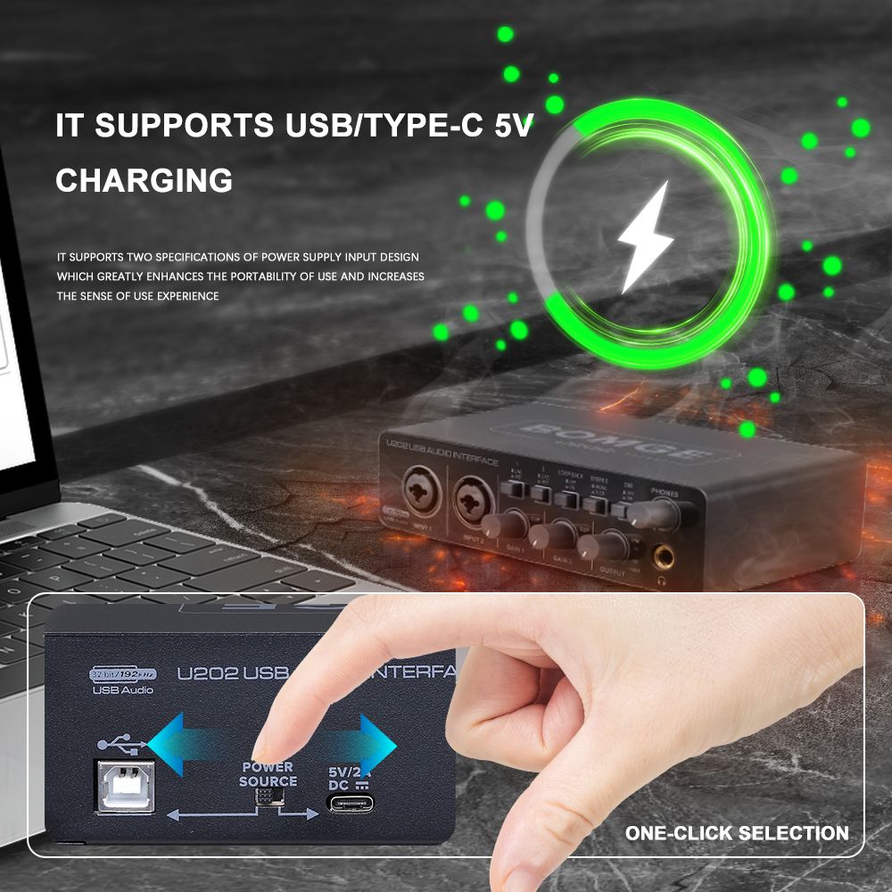 BOMGE U202 USB Audio Interface With Mic Preamplifier