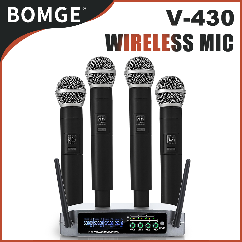 BOMGE 4 Channel Professional Wireless Microphone System