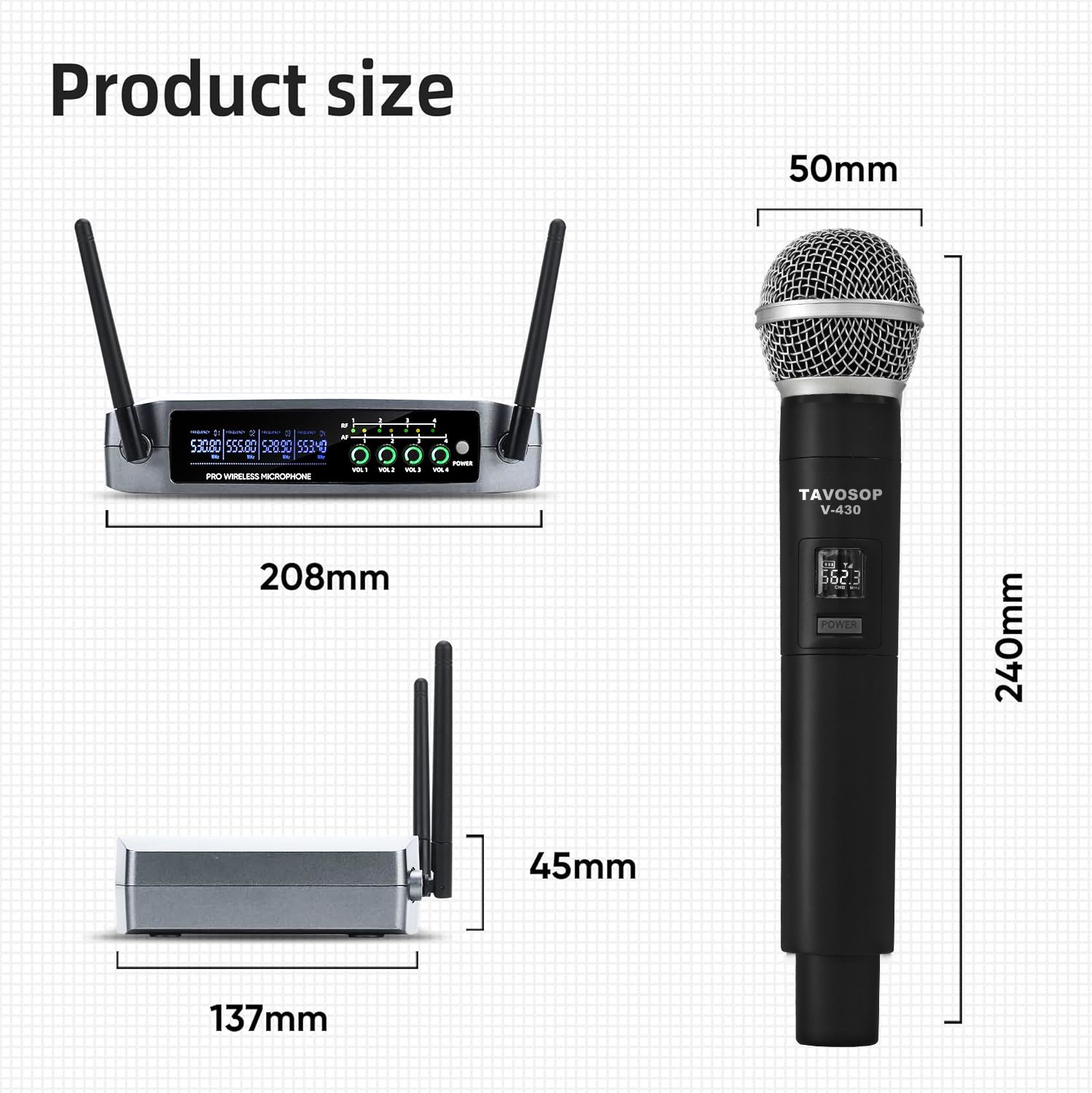 BOMGE 4 Channel Professional Wireless Microphone System