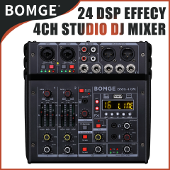 BOMGE 04M Audio Mixer, Sound Board Mixing Console with 4 Channel Digital USB Bluetooth 24 Sound  Effect, Input 48V Phantom Power Stereo DJ Mixers for Recording, Live Streaming, Podcasting,Gaming
