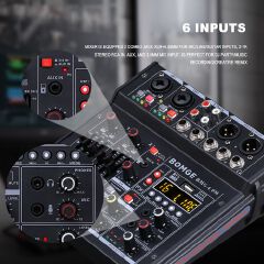 BOMGE 04M Audio Mixer, Sound Board Mixing Console with 4 Channel Digital USB Bluetooth 24 Sound  Effect, Input 48V Phantom Power Stereo DJ Mixers for Recording, Live Streaming, Podcasting,Gaming