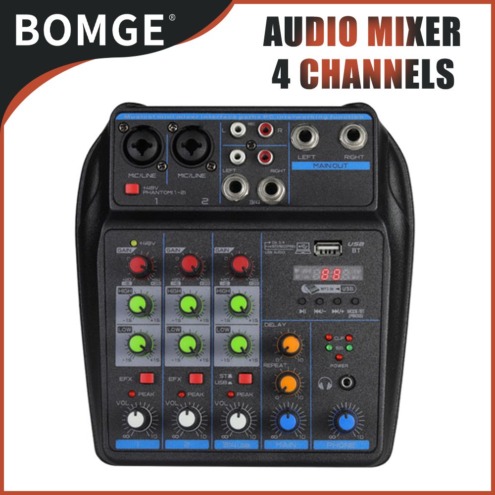 4-kanaals Mixer Dj Mixing Console Met Bluetooth 48V Phantom Power Monitor Karaoke Systeem Usb Mixer Audio