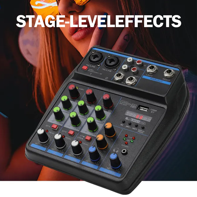 4-kanaals Mixer Dj Mixing Console Met Bluetooth 48V Phantom Power Monitor Karaoke Systeem Usb Mixer Audio
