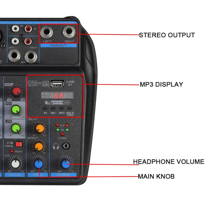4-kanaals Mixer Dj Mixing Console Met Bluetooth 48V Phantom Power Monitor Karaoke Systeem Usb Mixer Audio