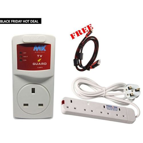 CLEARANCE OFFER MK Electronics TV Guard + 4 Way Socket Extension + FREE 1.5M HDMI
