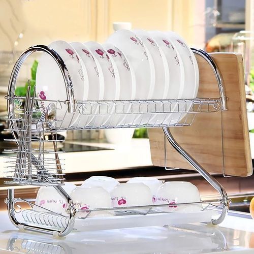 CLEARANCE OFFER Rashnik 2 Tier Dish Rack Stainless Steel, With Drain Board