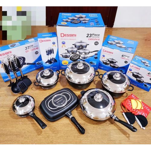 Dessini 23Pcs Heavy Imperial Non-Stick Die Cast Cookware Set Made from high quality aluminum and featuring a unique granite finish.