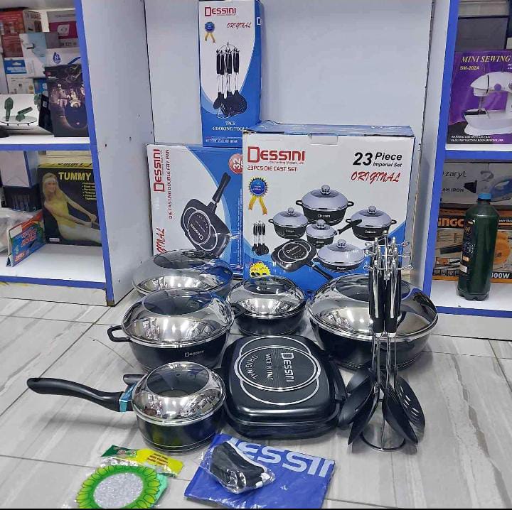Dessini 23Pcs Heavy Imperial Non-Stick Die Cast Cookware Set Made from high quality aluminum and featuring a unique granite finish.