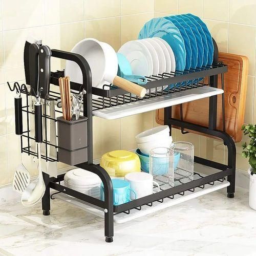 2 tier dish rack with cutlery holder  offering a spacious capacity that conserves valuable counter space.