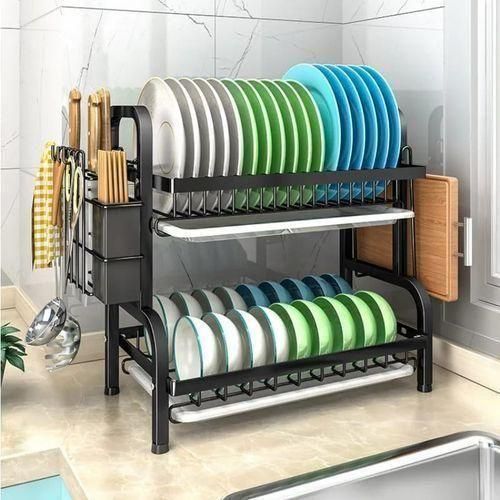 2 tier dish rack with cutlery holder  offering a spacious capacity that conserves valuable counter space.