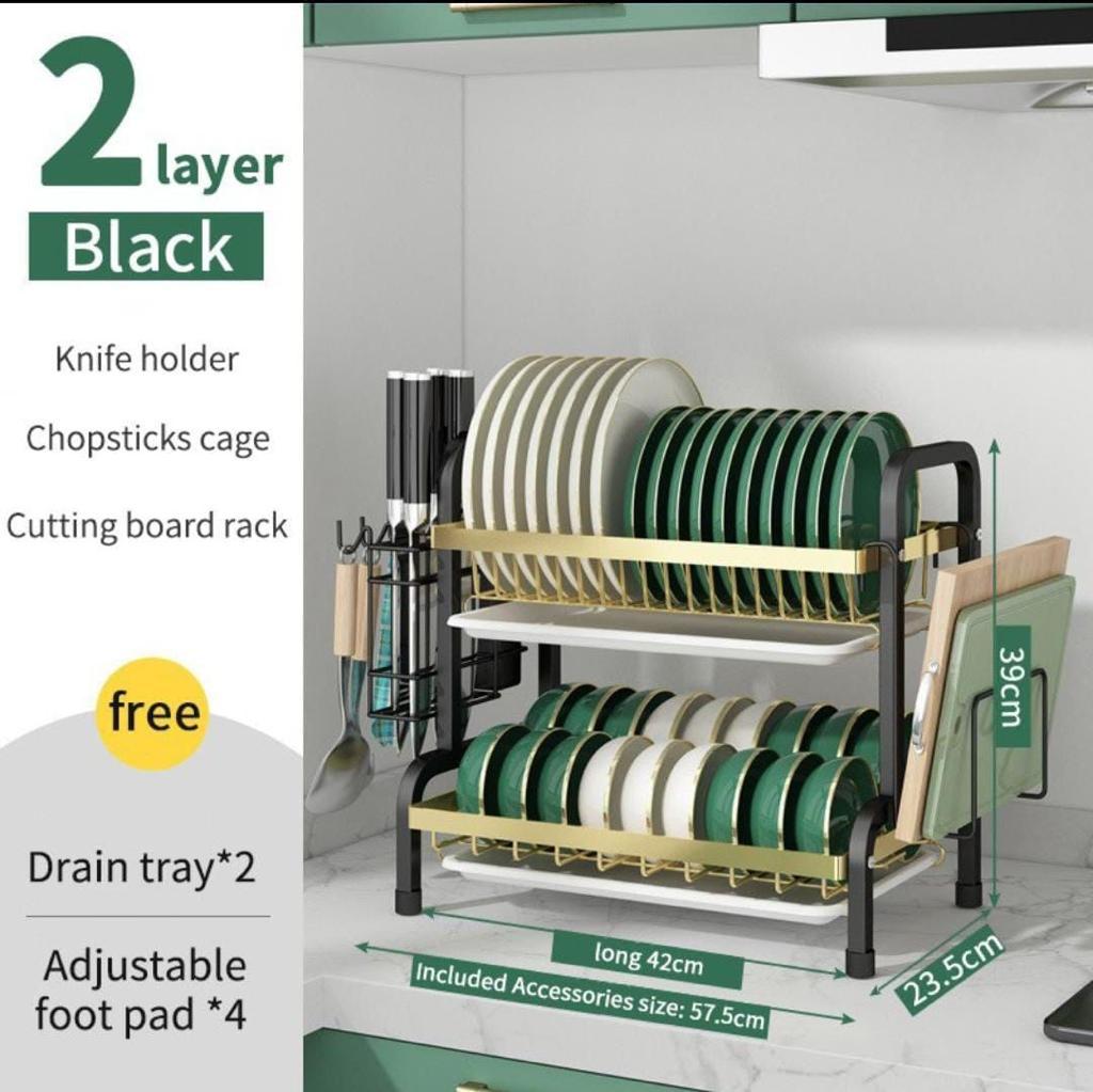 2 tier dish rack with cutlery holder  offering a spacious capacity that conserves valuable counter space.