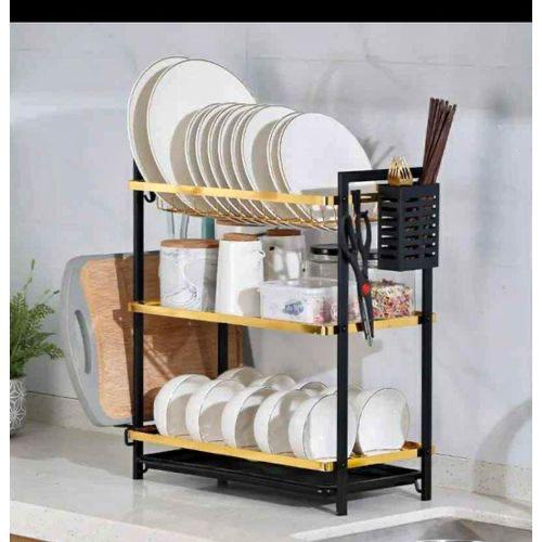 3 layer advanced Dish rack new model with gold And black  for Kitchen Counter, Dish Drainer Rack Stainless Steel
