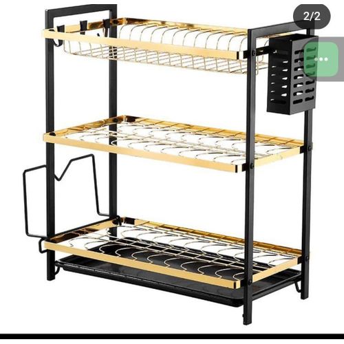 3 layer advanced Dish rack new model with gold And black  for Kitchen Counter, Dish Drainer Rack Stainless Steel